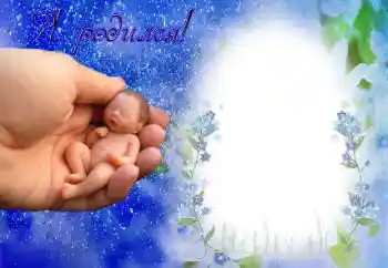 Beschriftung auf dem Rahmen: Ich wurde geboren!