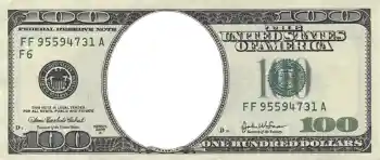 Fotoeffekt aus der Kategorie Geld № 1026. Beschriftung auf dem Rahmen: 100 долларов