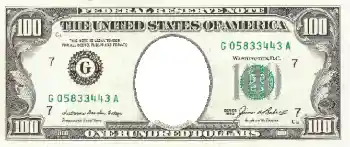 Fotoeffekt aus der Kategorie Geld № 592. Beschriftung auf dem Rahmen: 100 американских долларов.